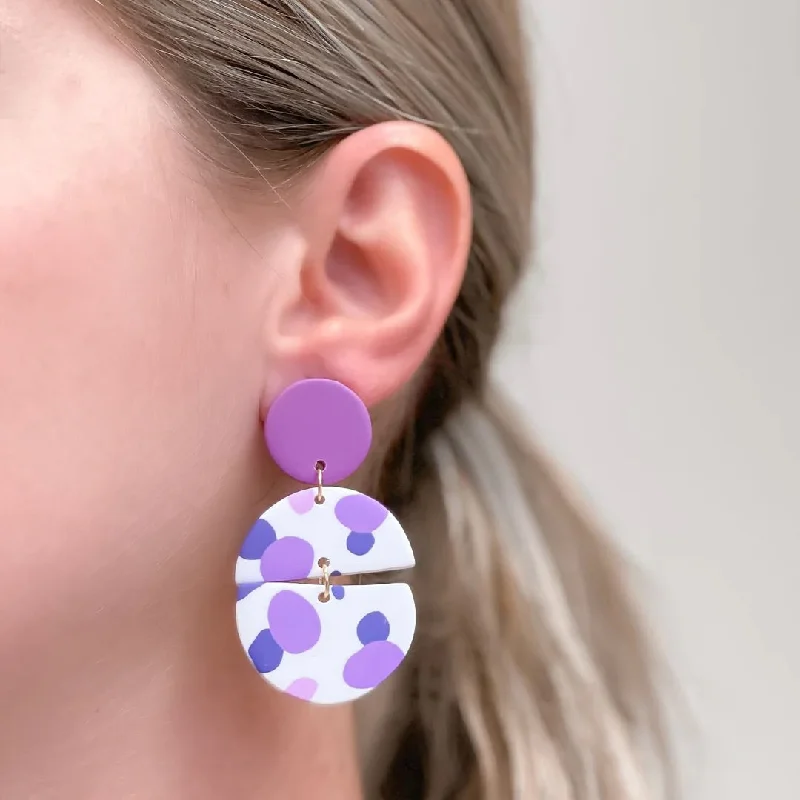 Purple Multi Geometric Clay Dangles - Circle Duo