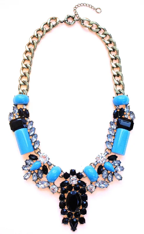 wedding necklace sets for women-Luxe Crystal-Encrusted Collar Statement Necklace- Turquoise