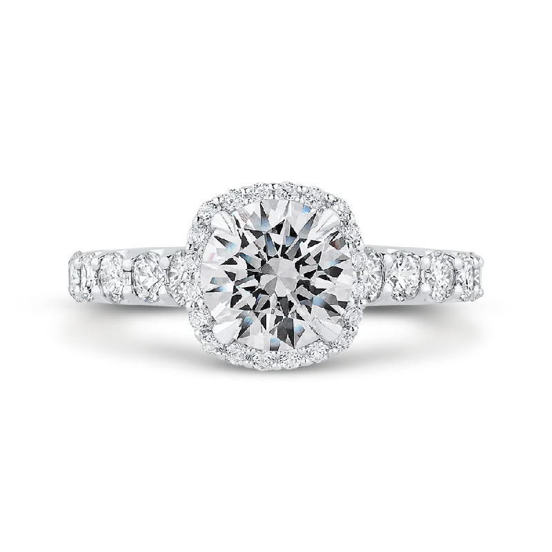 wedding engagement rings-14K White Gold Round Diamond Halo Engagement Ring (Semi Mount)