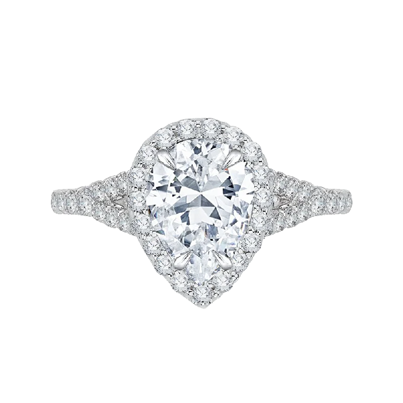 affordable diamond engagement rings-14K White Gold Pear Diamond Halo Engagement Ring with Split Shank (Semi-Mount)