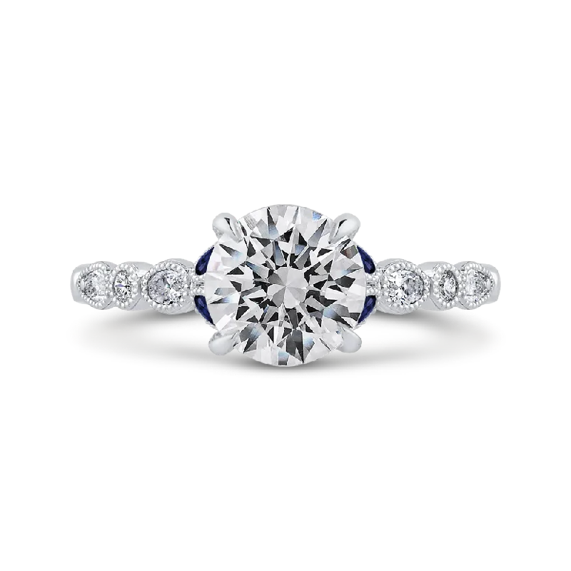 luxury engagement rings-14K White Gold Round Diamond Engagement Ring with Sapphire (Semi Mount)