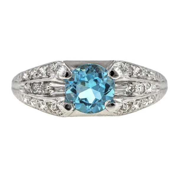 eco-conscious rings for women-Vintage Aquamarine & Diamond Ring