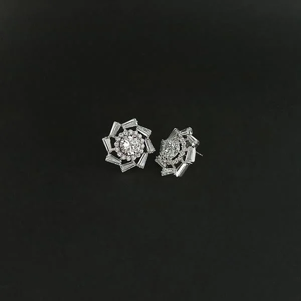 Urthn AD Stone Rhodium Plated Stud Earrings - 1308055