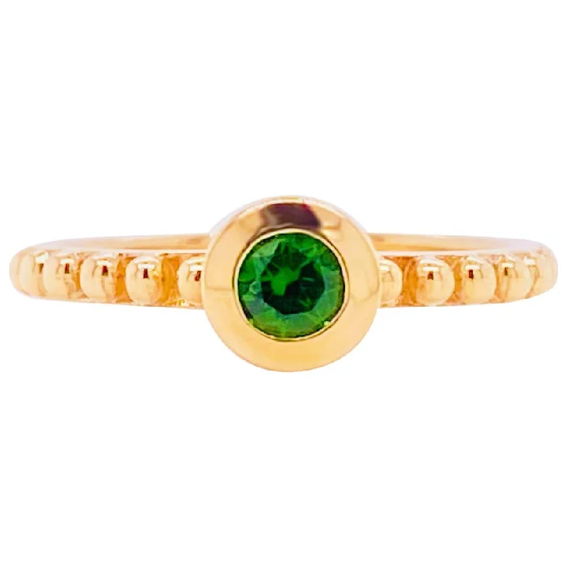 bridal rings for women-Green Diopside 14 Karat Gold Stackable Solitaire Ring