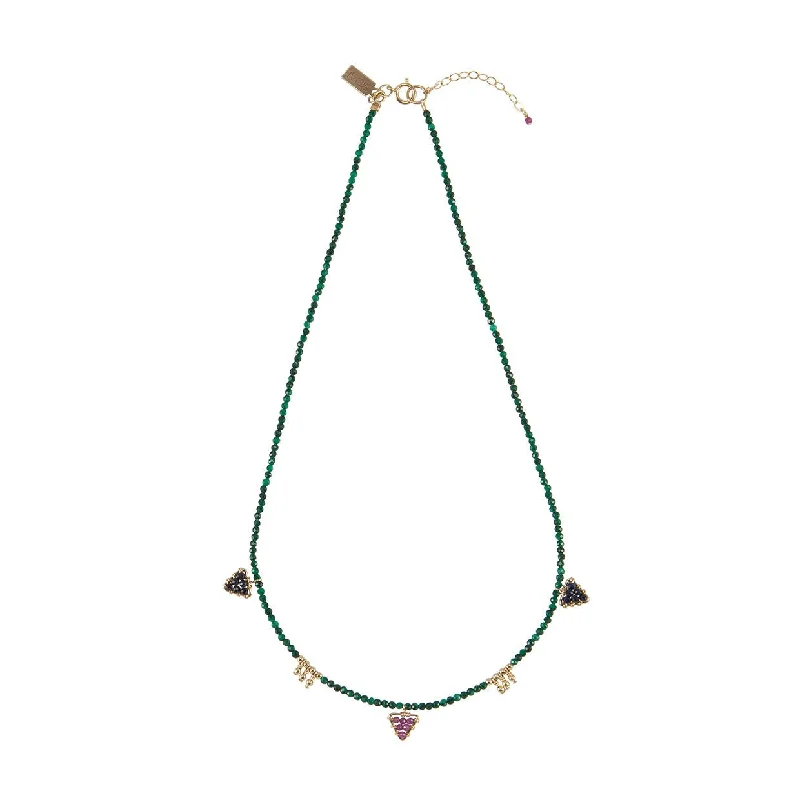 summer necklaces for women-Short Gemstone Malachite Necklace With Triangles - MALACHITE/BLUE SAPPHIRE/RUBY/GOLD