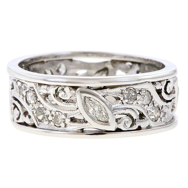 high-quality rings for women-Vintage Wide Patterned Diamond Eternity Band, Size 6