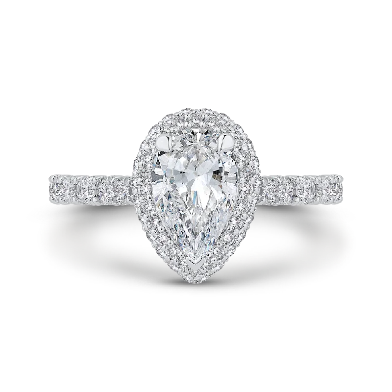 engagement rings for her-14K White Gold Pear Diamond Halo Engagement Ring (Semi Mount)