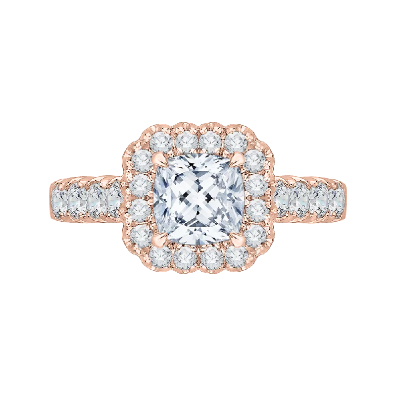 oval-cut engagement rings-14K Rose Gold Cushion Cut Diamond Halo Engagement Ring (Semi Mount)