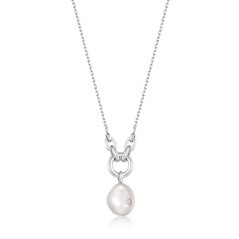 minimalist necklaces for women-Ania Haie Silver Pearl Sparkle Pendant Necklace