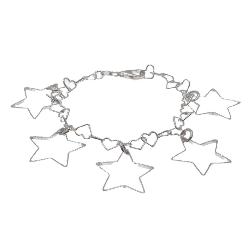 delicate chain necklaces for women-High Polish 925 Sterling Silver Multi Star & Heart Link Bracelet- SPB00026