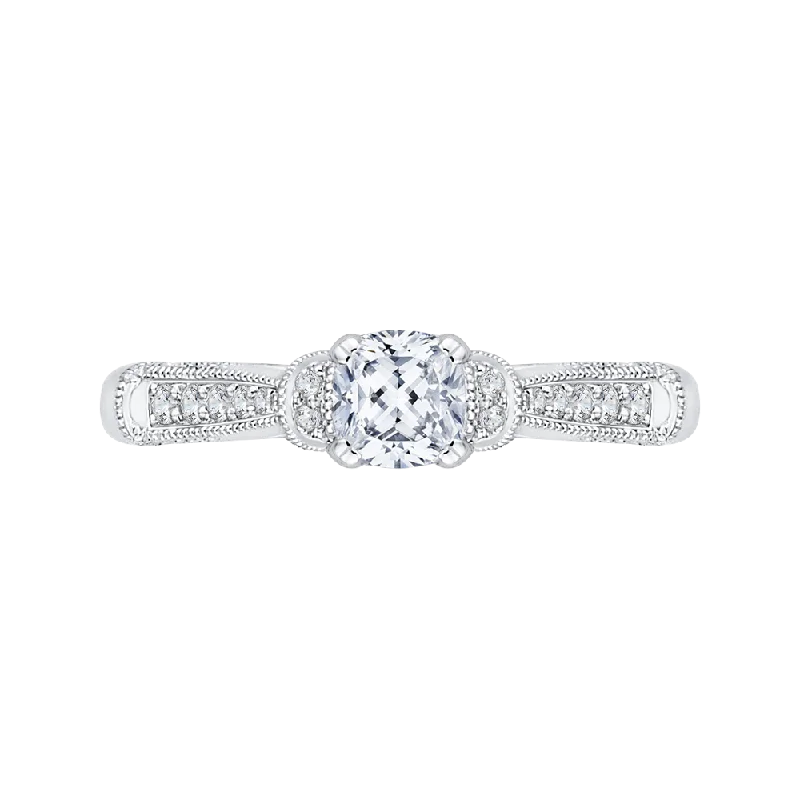 elegant diamond engagement rings-14K White Gold Cushion Diamond Cathedral Style Engagement Ring