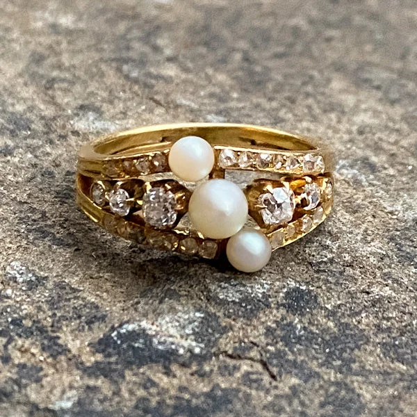 wedding ring sets for brides-Antique Pearl & Diamond Ring