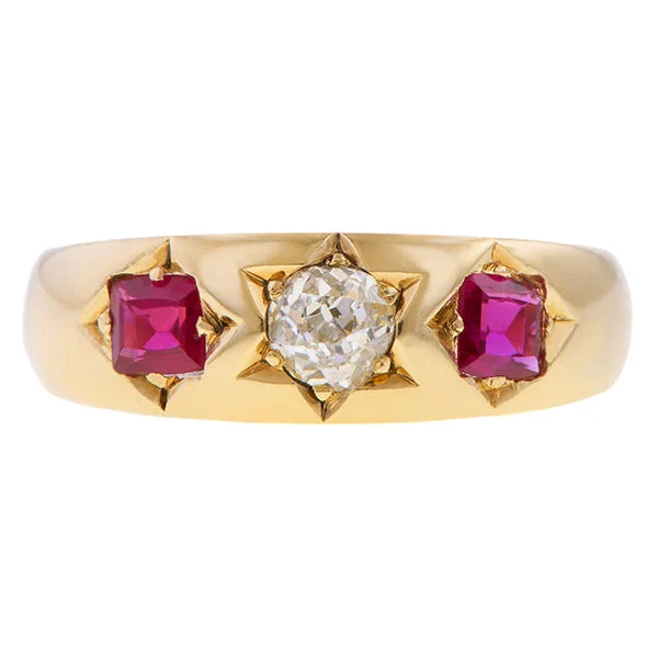 stacking rings for women-Victorian Old Mine & Ruby Ring