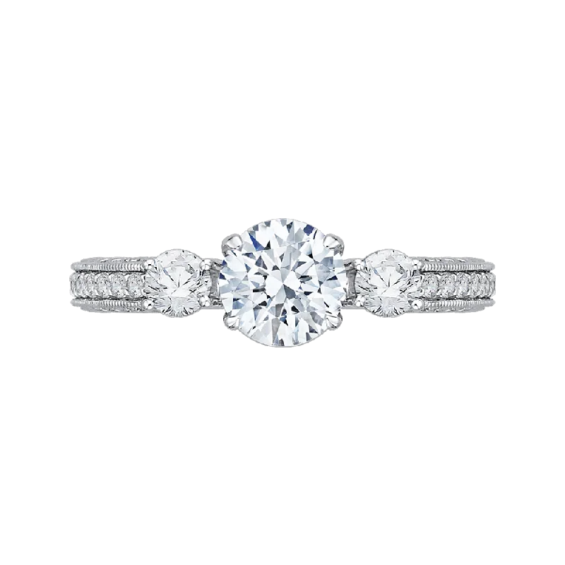 elegant diamond engagement rings-14K White Gold Round Diamond Three Stone Engagement Ring (Semi Mount)