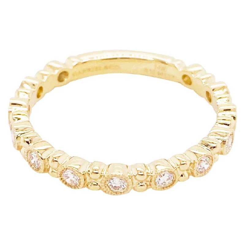 gold rings for women-Diamond Bezel Bead Band