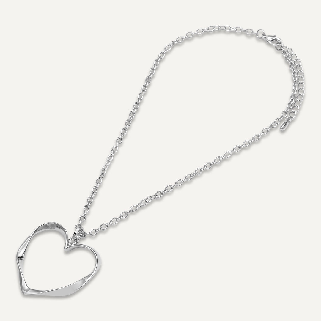 luxury necklaces for women-Short Open Heart Pendant Necklace In Silver-Tone