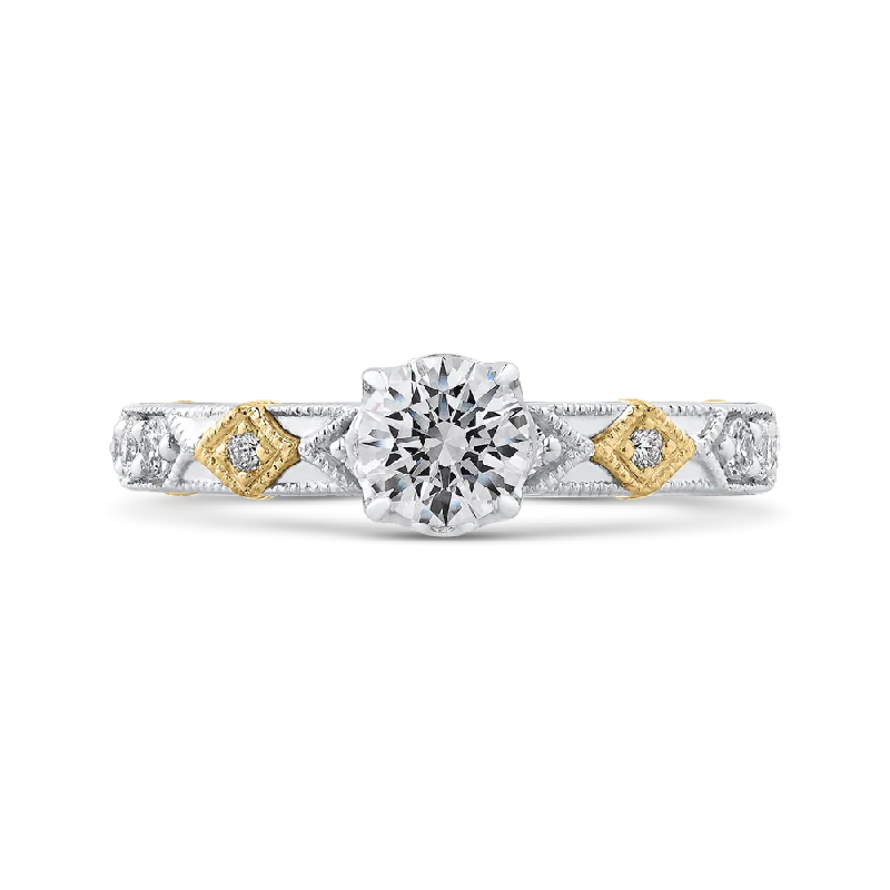 bridal engagement rings-Round Cut Diamond Engagement Ring In 14K Two Tone Gold