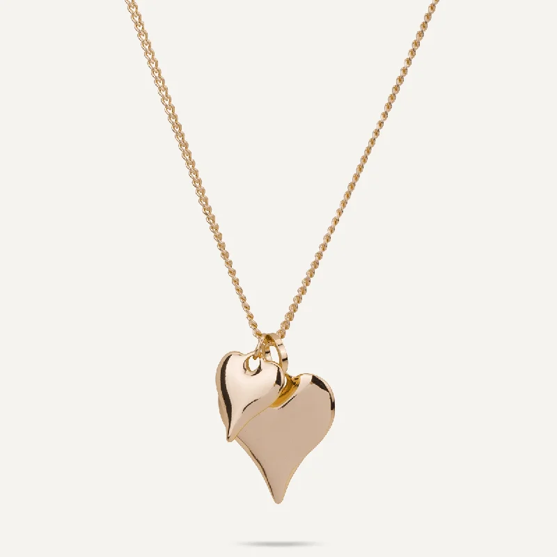 minimalist necklaces for women-Sweetheart 2 Hearts Pendant Necklace In Gold-Tone