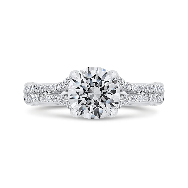 affordable custom engagement rings-14K White Gold Diamond Halo Engagement Ring with Euro Shank (Semi-Mount)