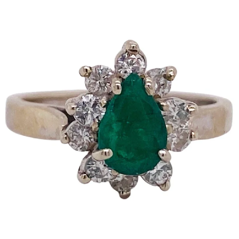 diamond rings for women-Pear Emerald Halo Ring