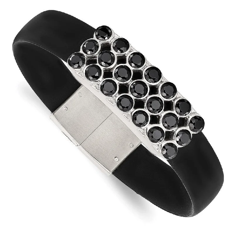 elegant bracelets for women-elegant bracelets for women-Stainless Steel Polished Black CZ Rubber band Bracelet