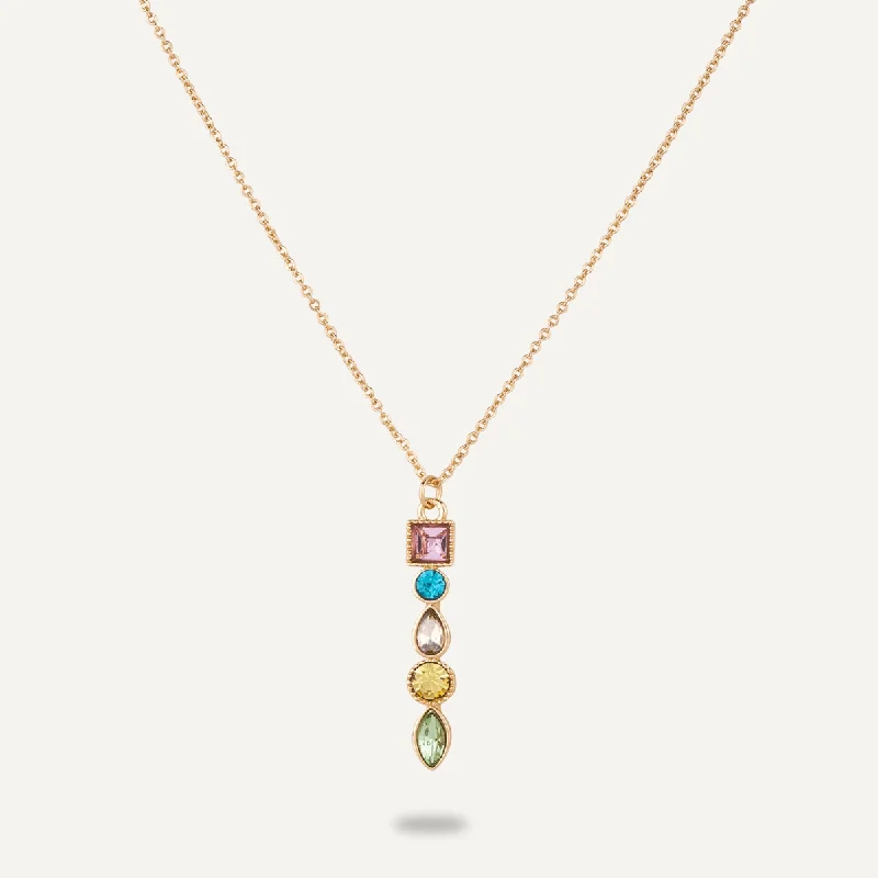 rose gold necklaces for women-Iris Multi-Coloured Crystal Pendant Necklace In Gold-Tone