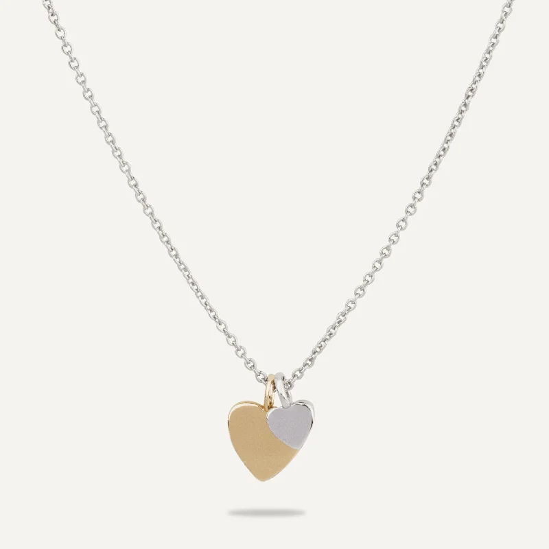 fashion necklaces for women-Keira Mixed Heart Duo Necklace In Silver & Gold-Tone