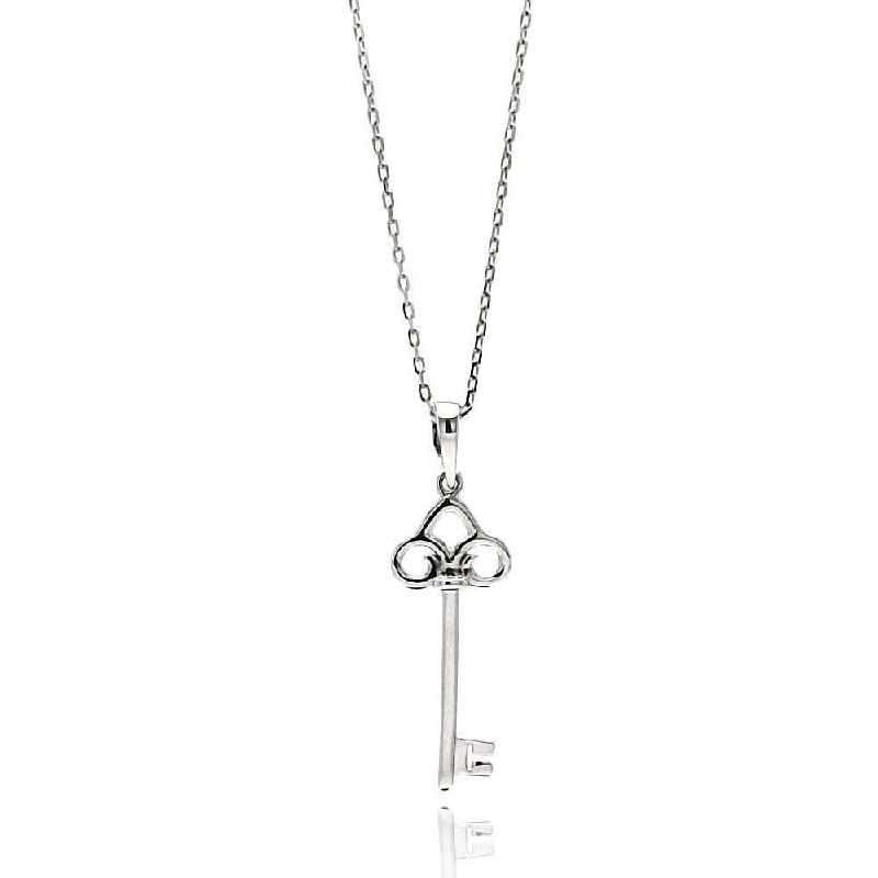 designer pendant necklaces for women-Silver 925 Rhodium Plated Open Key CZ Necklace - BGP00518