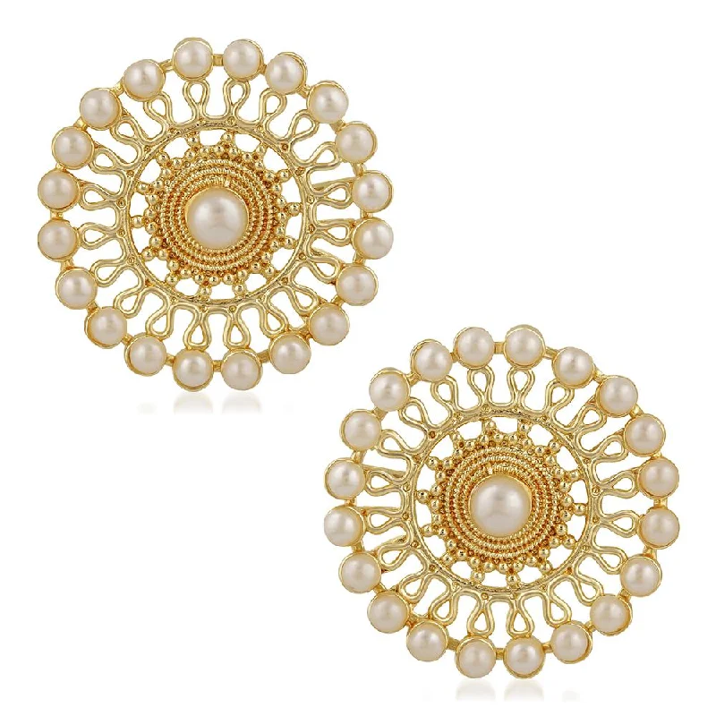 Mahi Traditional Gold Plated White Kundan Circular Stud Earring For Women VECJ100196