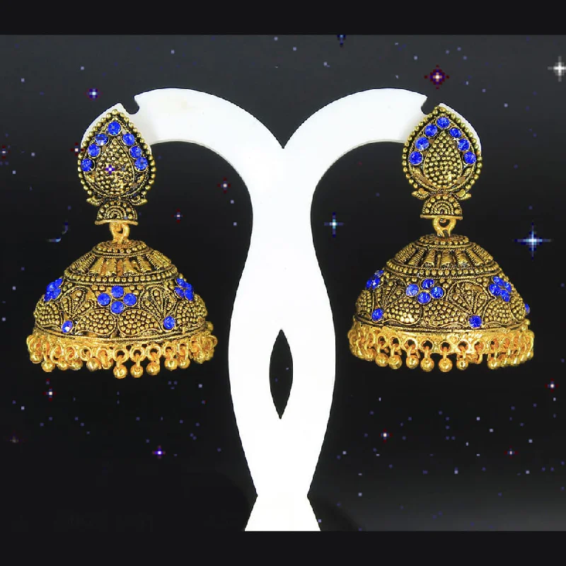 Mahavir Gold Plated Blue Stone Jhumki Earrings - AI JUMKHI 1601