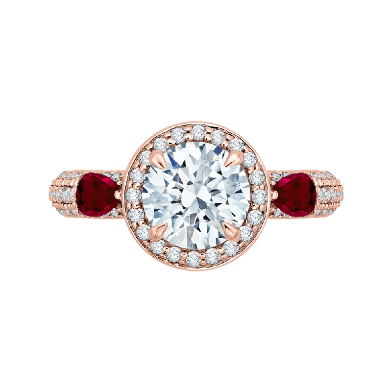 engagement rings with opals-Round Diamond and Ruby Engagement Ring In 14K Rose Gold (Semi Mount)