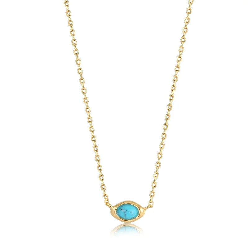 diamond pendant necklaces for women-Ania Haie Gold Turquoise Wave Necklace