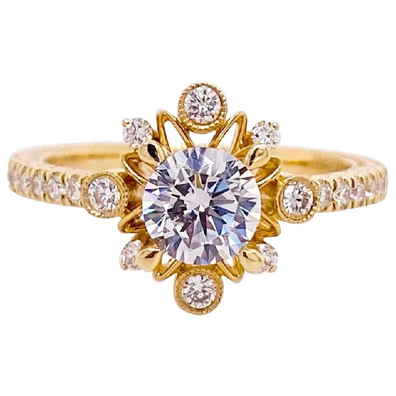 fashion rings for women-Starburst Diamond With Milgrain Ring