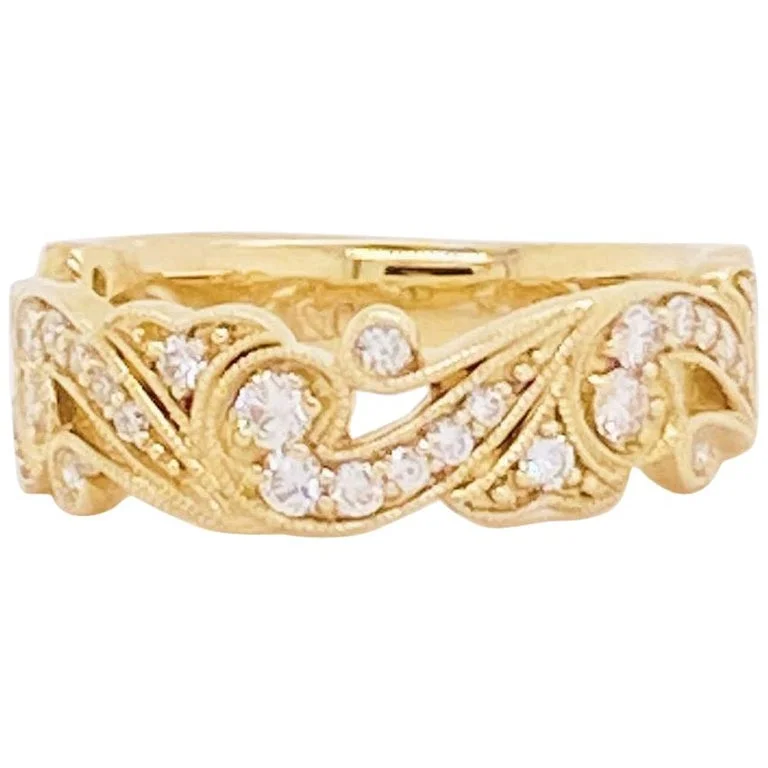 personalized rings for women-Floral Diamond Band