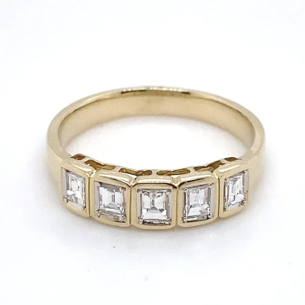 stackable rings for women-Bezeled Emerald Cut Diamond Ring