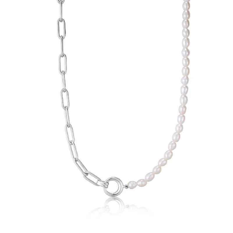 elegant crystal necklaces for women-Ania Haie Silver Pearl Chunky Link Chain Necklace