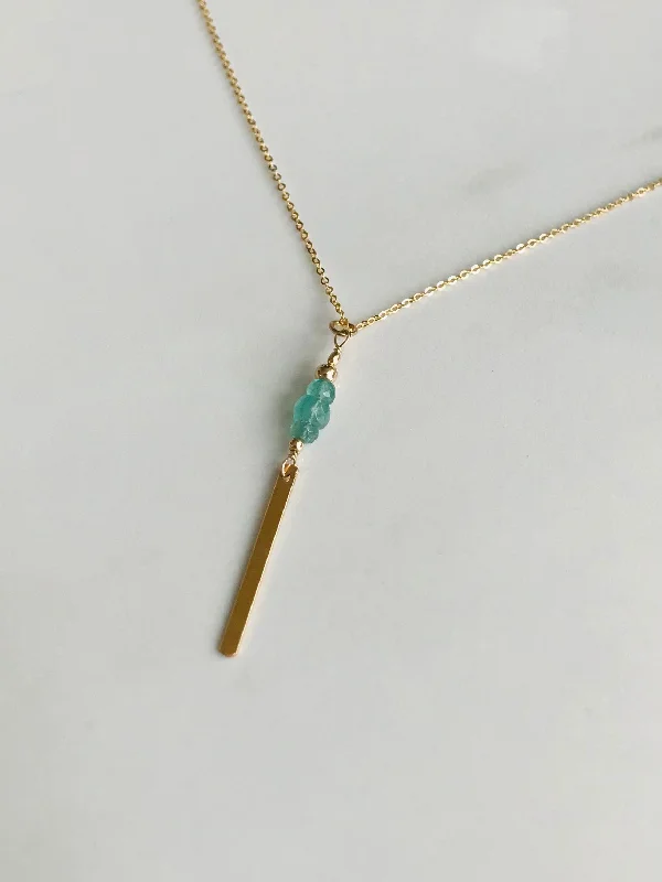 diamond necklaces for women-Emerald & Gold Bar Necklace