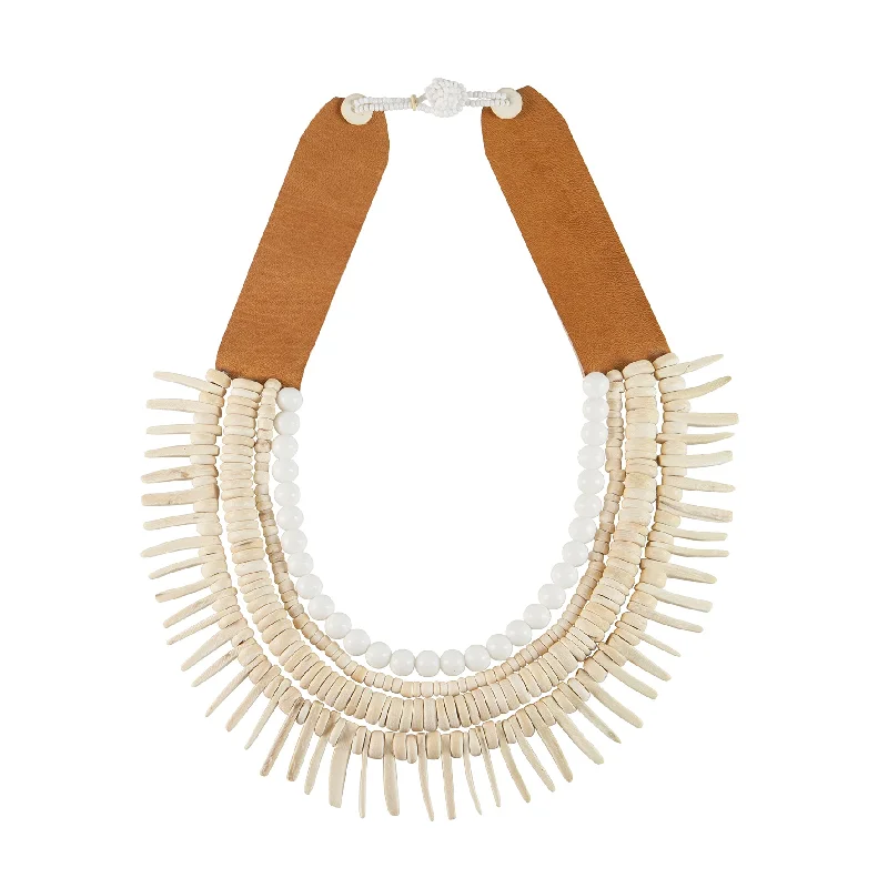 bold necklaces for women-Leather Origin Necklace - WHITE/IVORY