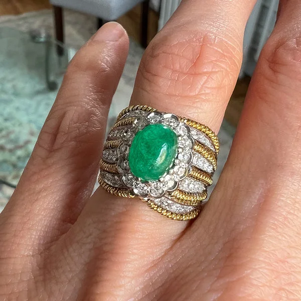 halo rings for women-Vintage Emerald & Diamond Ring