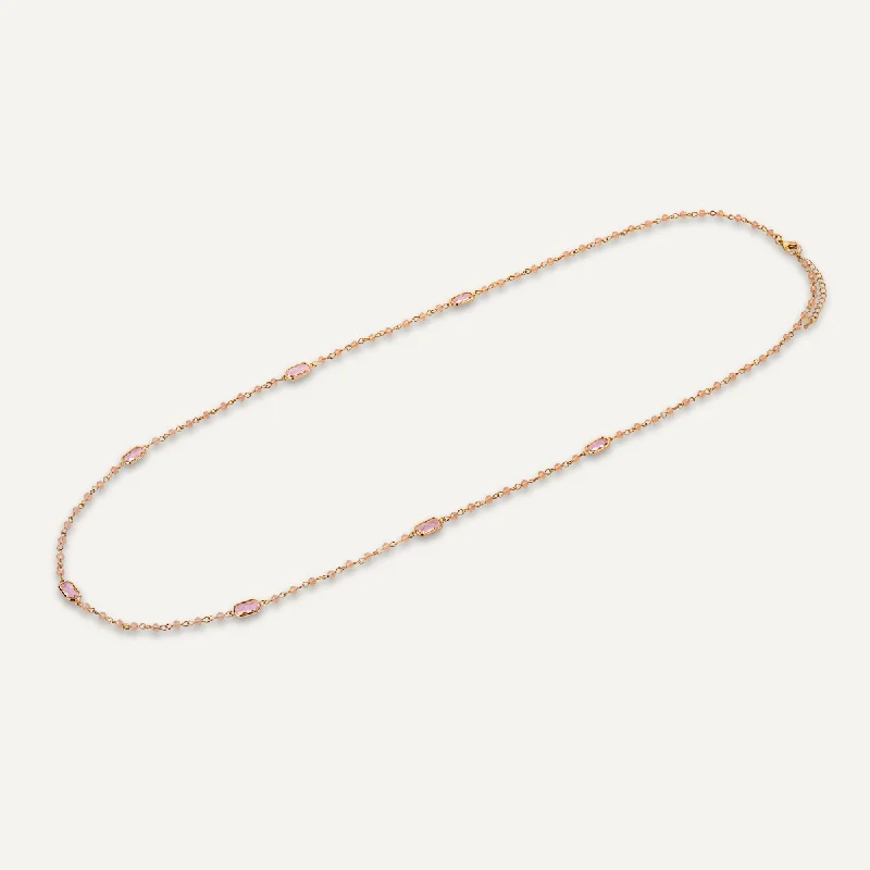 minimalist necklaces for women-Long Pink Crystal Stone Necklace In Gold-Tone