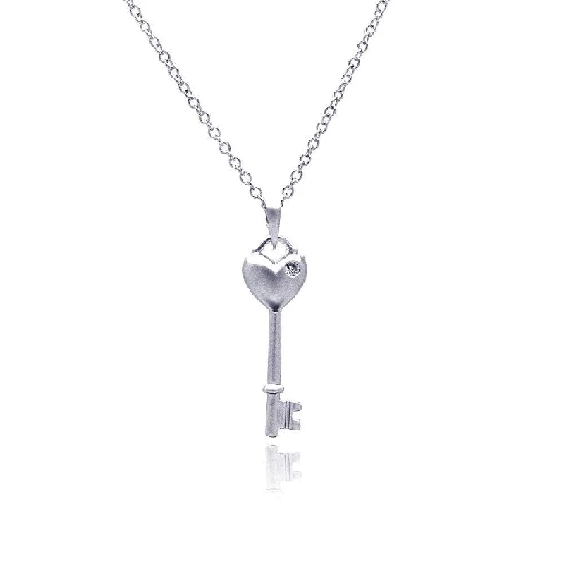 celestial necklaces for women-Silver 925 Rhodium Plated Heart Key CZ Necklace - BGP00369