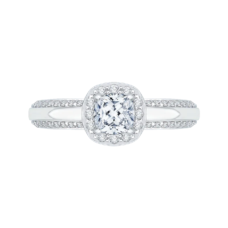 affordable custom engagement rings-14K White Gold Cushion Diamond Halo Engagement Ring