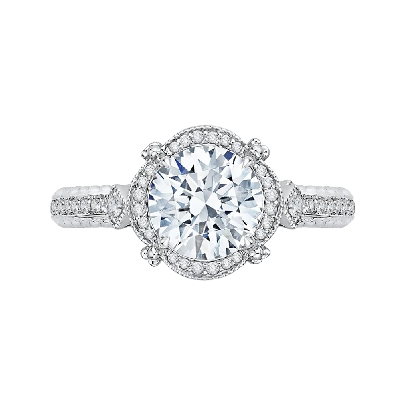 modern engagement rings-14K White Gold Round Cut Diamond Halo Engagement Ring (Semi Mount)