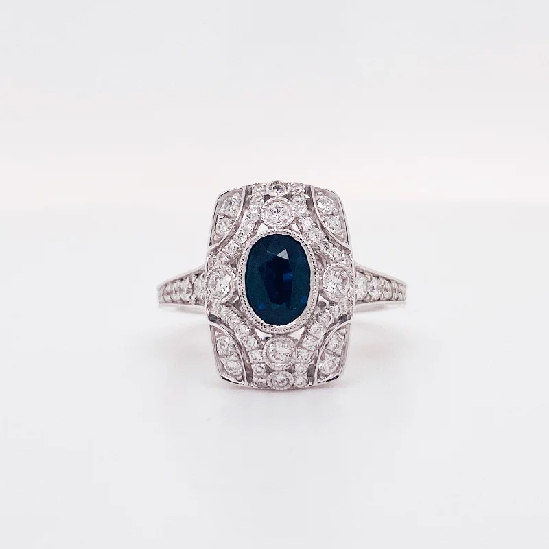 engagement rings with unique stones-Art Deco Sapphire and Diamond Ring