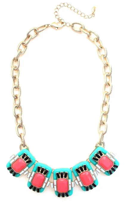 chic necklaces for women-Neon Geo Gemstone Necklace- Mint & Pink