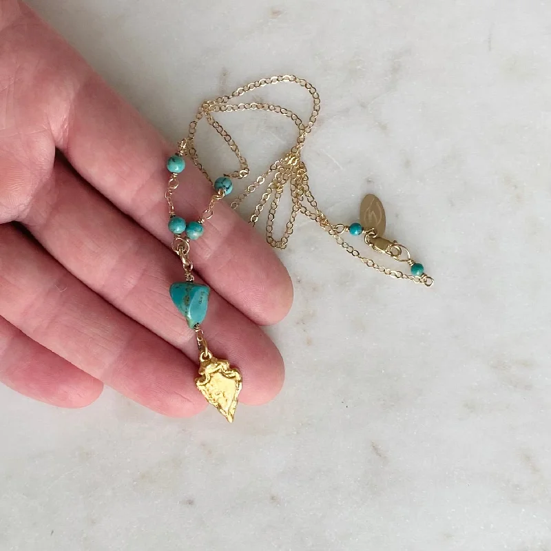 eco-friendly necklaces for women-Gold Arrowhead and Turquoise Necklace