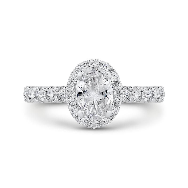 unique vintage engagement rings-14K White Gold Oval Diamond Halo Engagement Ring (Semi Mount)