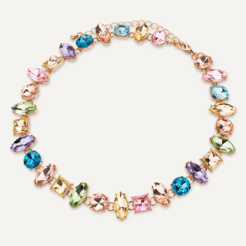 luxury necklaces for women-Light Multi-Coloured Crystal Collar Necklace In Gold-Tone