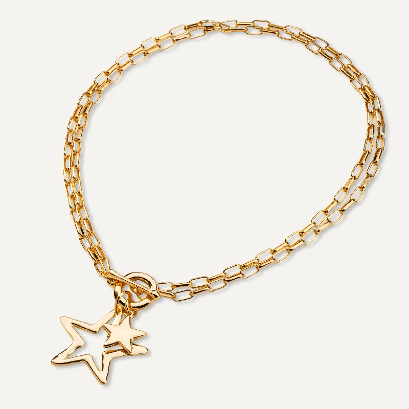 choker necklaces for women-Eternal Double Star Pendant Chain-Link Necklace In Gold-Tone