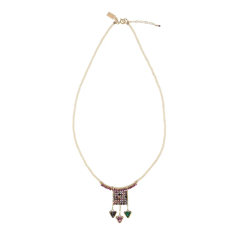 designer pendant necklaces for women-Beaded Arch Pendant Necklace With Gemstone Triangles - RUBY/TOURMALINE/BLUE SAPPHIRE/MALACHITE